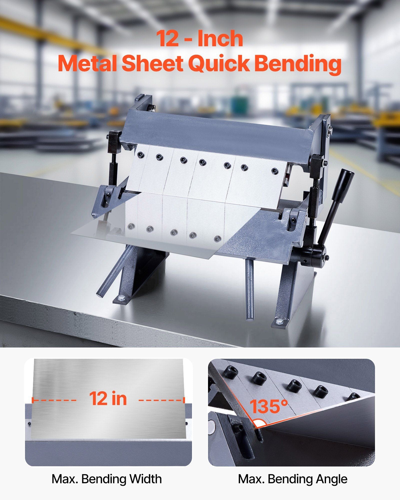 Box and Pan Brake, 305 mm Sheet Metal Bending Brake, 20-Gauge Mild Steel Capacity, 0-135 Degree Adjustable, V952-FDSWQZDQFDSWK6NDU001V0