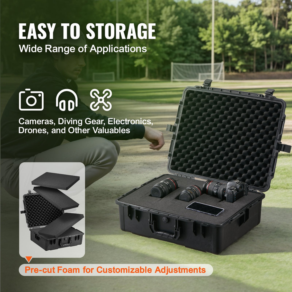 Weatherproof Hard Case, Heavy Duty Protective Dry Box Case with Pre-cut Foam, and Retractable Pull Handles V952-FFYSTX2025CU96KGUV0
