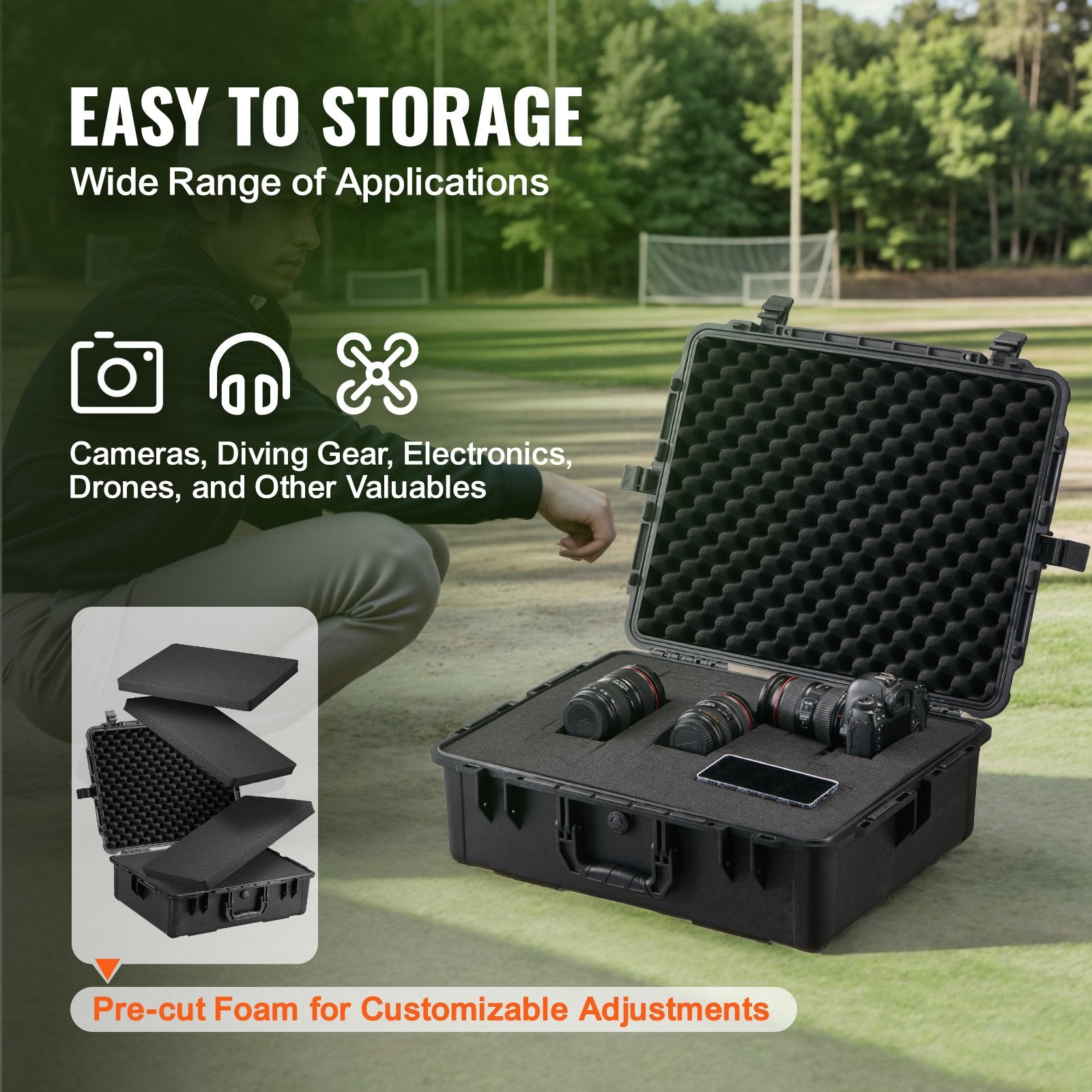Weatherproof Hard Case, Heavy Duty Protective Dry Box Case with Pre-cut Foam, and Retractable Pull Handles V952-FFYSTX2025CU96KGUV0