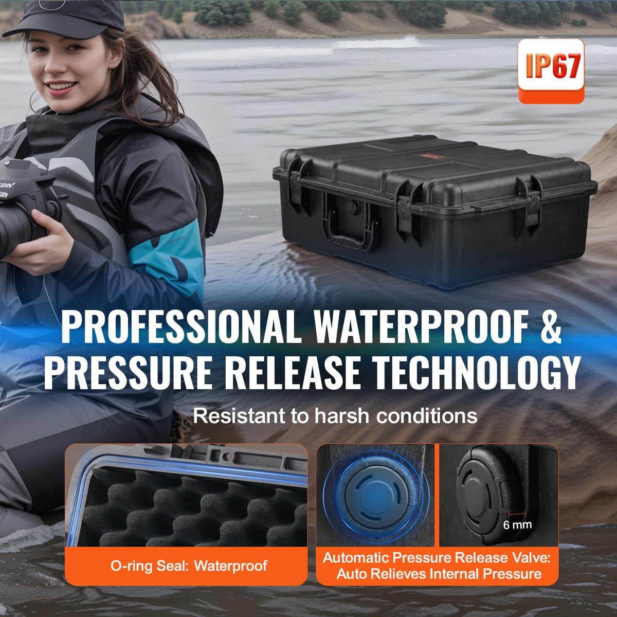 Weatherproof Hard Case, Heavy Duty Protective Dry Box Case with Pre-cut Foam, and Retractable Pull Handles V952-FFYSTX2025CU96KGUV0
