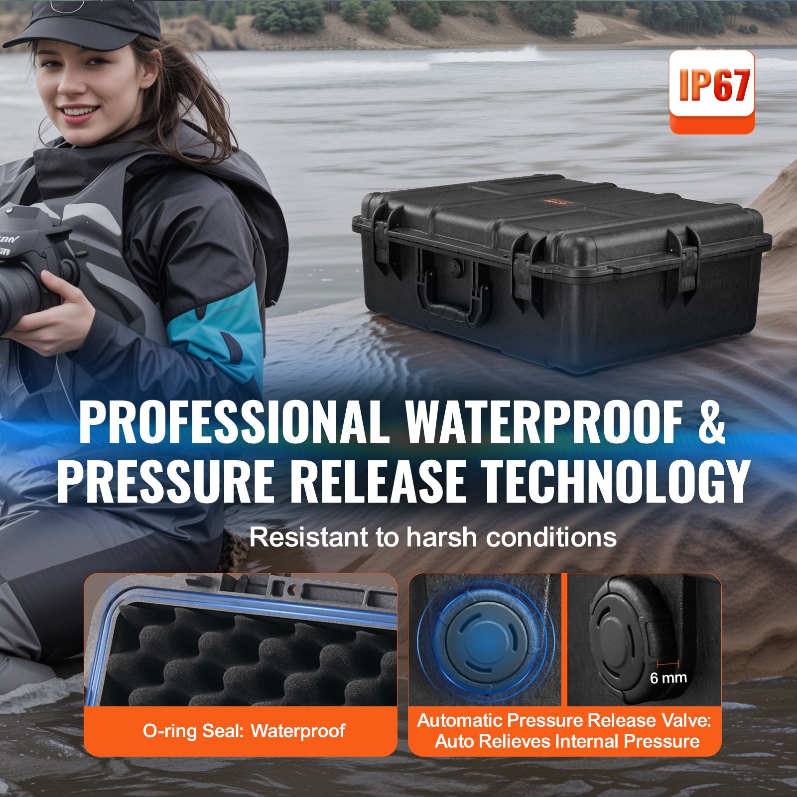 Weatherproof Hard Case, Heavy Duty Protective Dry Box Case with Pre-cut Foam, and Retractable Pull Handles V952-FFYSTX2025CU96KGUV0
