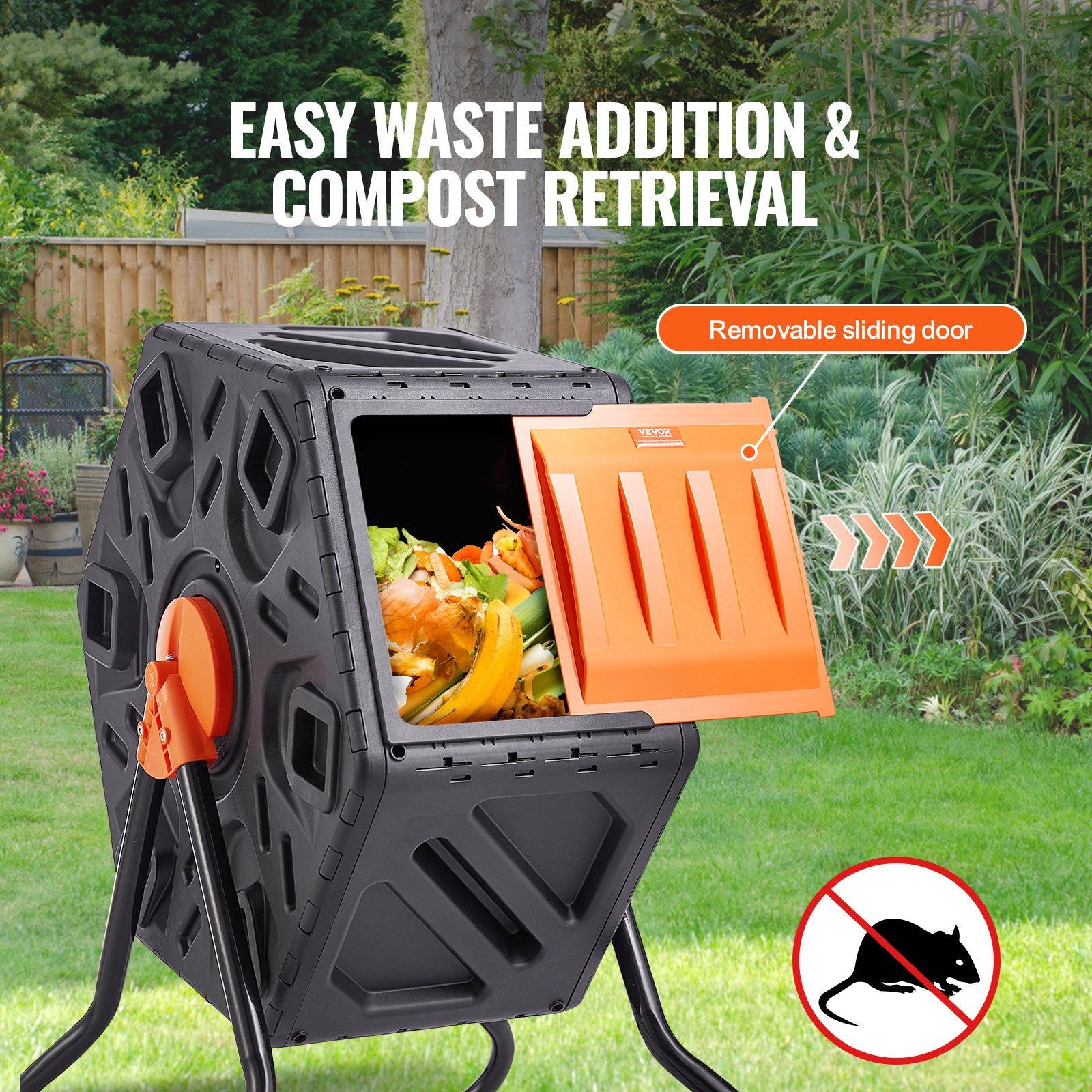 Compost Bin 18.5 Gal Composter Tumbler Rotating Outdoor with Sliding Door V952-FGDFJ185JL00JRFPDV0