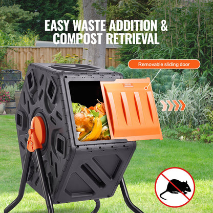 Compost Bin 18.5 Gal Composter Tumbler Rotating Outdoor with Sliding Door V952-FGDFJ185JL00JRFPDV0
