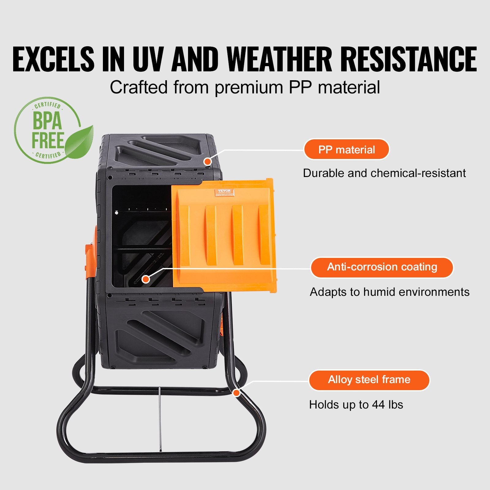 Compost Bin 18.5 Gal Composter Tumbler Rotating Outdoor with Sliding Door V952-FGDFJ185JL00JRFPDV0