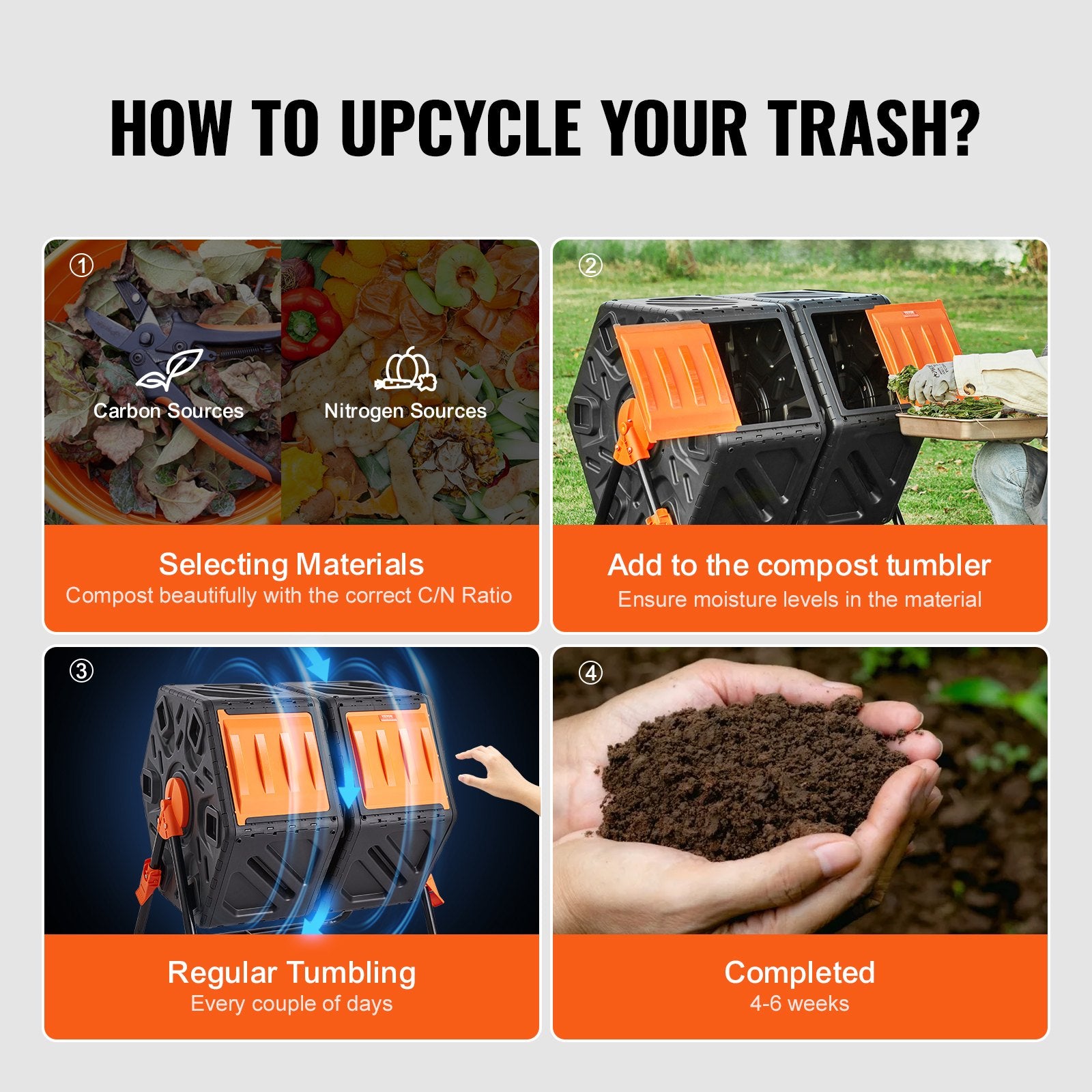 Compost Bin 37 Gal Dual-Chamber Composter Tumbler Rotating Sliding Doors V952-FGDFJ37JL000EYX7CV0