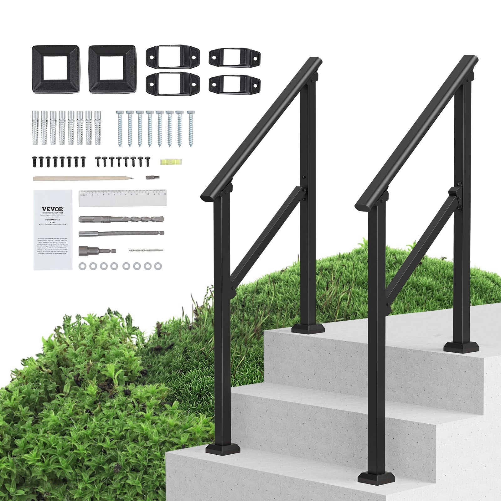 2 PCS 2-3 Handrails for Outdoor for Seniors Porch Deck Black Square Tube V952-FGDHGZLSLZFS730X7V0