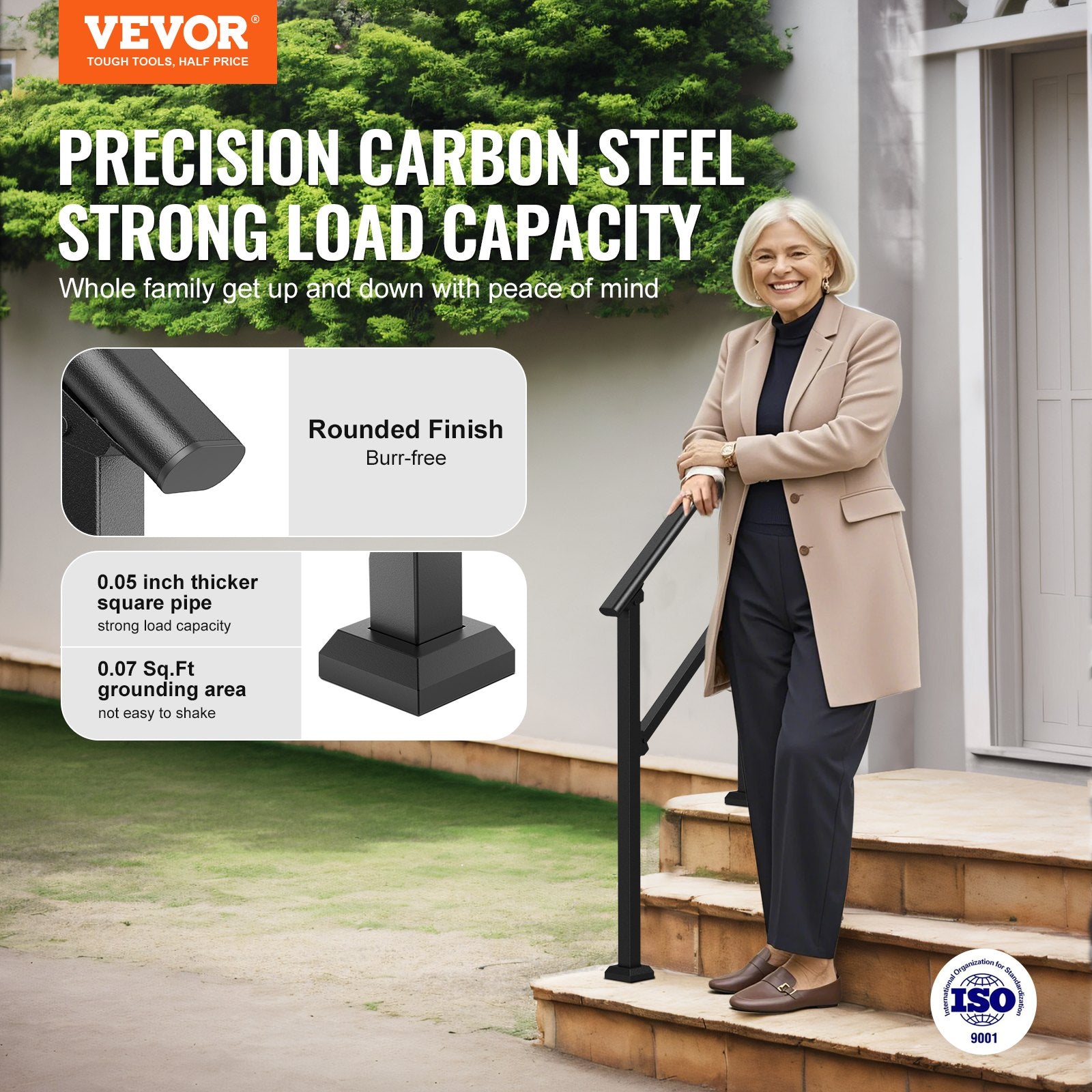 2 PCS 2-3 Handrails for Outdoor for Seniors Porch Deck Black Square Tube V952-FGDHGZLSLZFS730X7V0