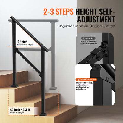 2 PCS 2-3 Handrails for Outdoor for Seniors Porch Deck Black Square Tube V952-FGDHGZLSLZFS730X7V0