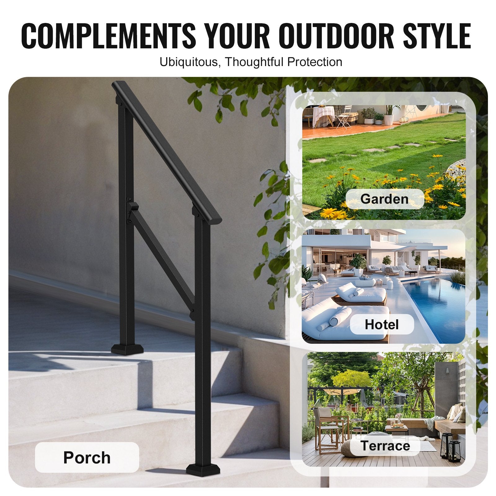 2 PCS 2-3 Handrails for Outdoor for Seniors Porch Deck Black Square Tube V952-FGDHGZLSLZFS730X7V0