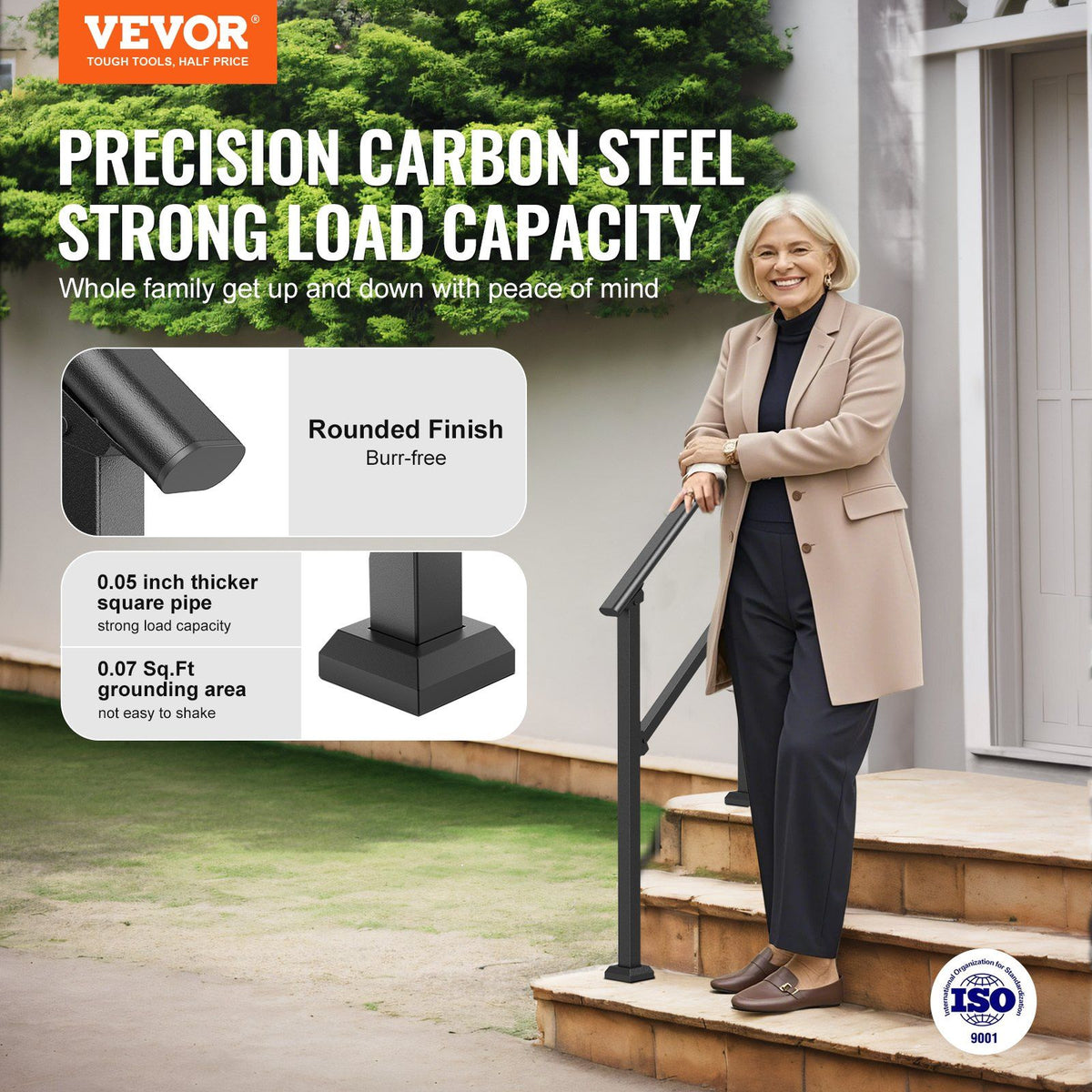 Handrails for Outdoor Steps, 2-3 Step Stair Hand Rail Kit, Transitional Carbon Steel Railings with V952-FGDHGZLSLZFSFYEP9V0