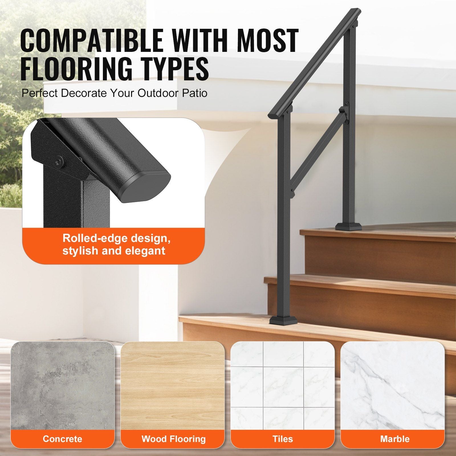 Handrails for Outdoor Steps, 2-3 Step Stair Hand Rail Kit, Transitional Carbon Steel Railings with V952-FGDHGZLSLZFSFYEP9V0