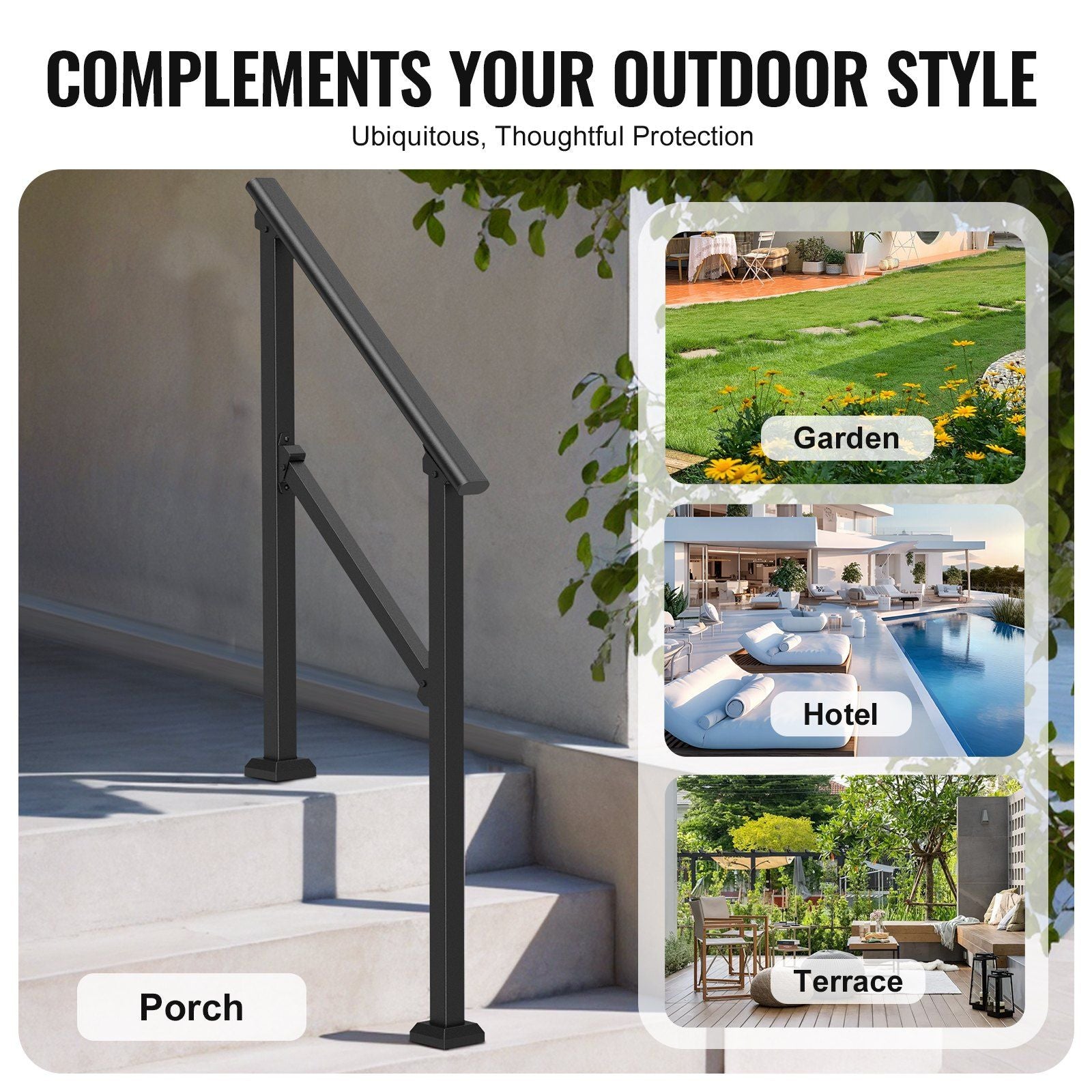 Handrails for Outdoor Steps, 2-3 Step Stair Hand Rail Kit, Transitional Carbon Steel Railings with V952-FGDHGZLSLZFSFYEP9V0