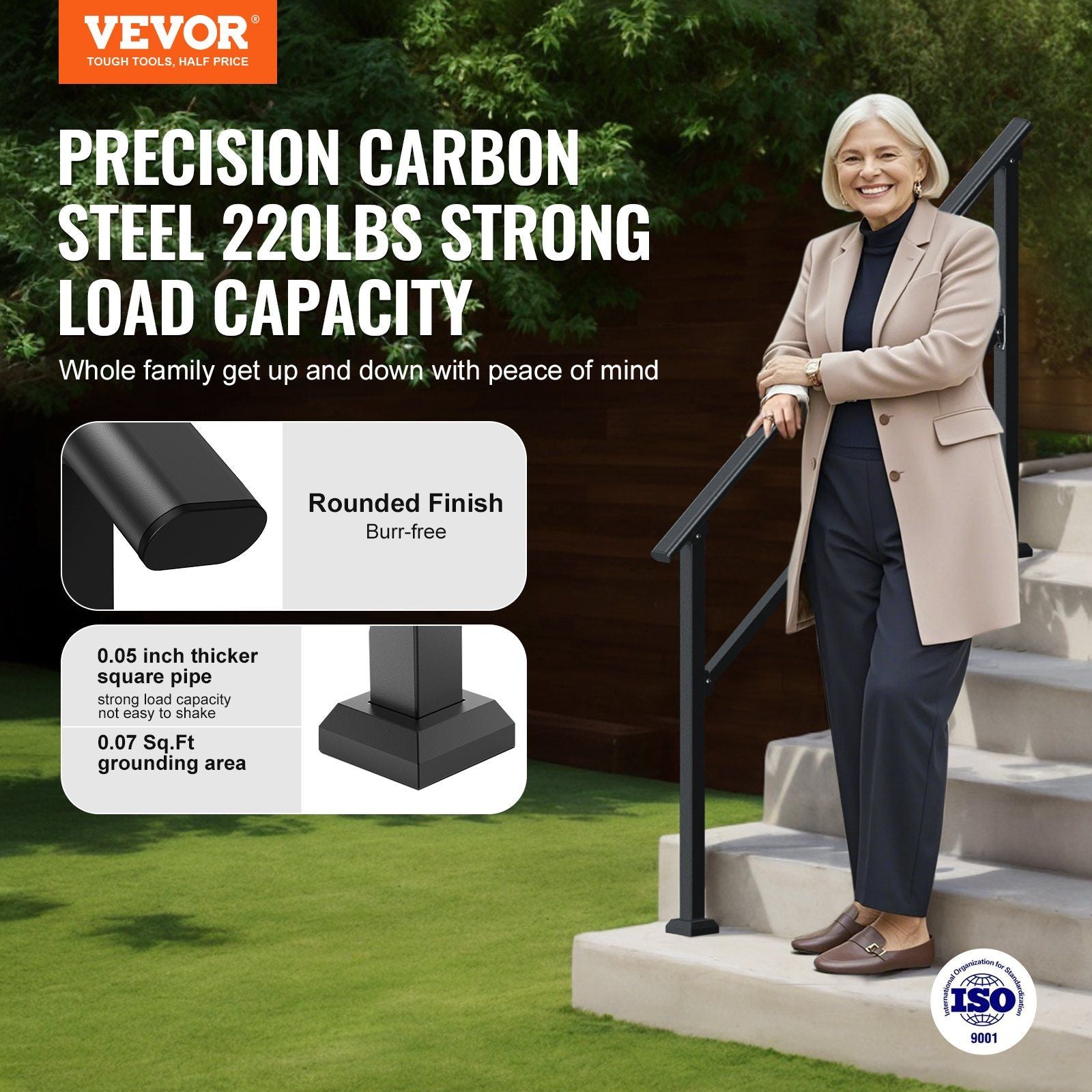 Handrails for Outdoor Steps, 4-5 Step Stair Hand Rail Kit, Transitional Carbon Steel Railings with V952-FGDHGZLSLZFSIFL6RV0