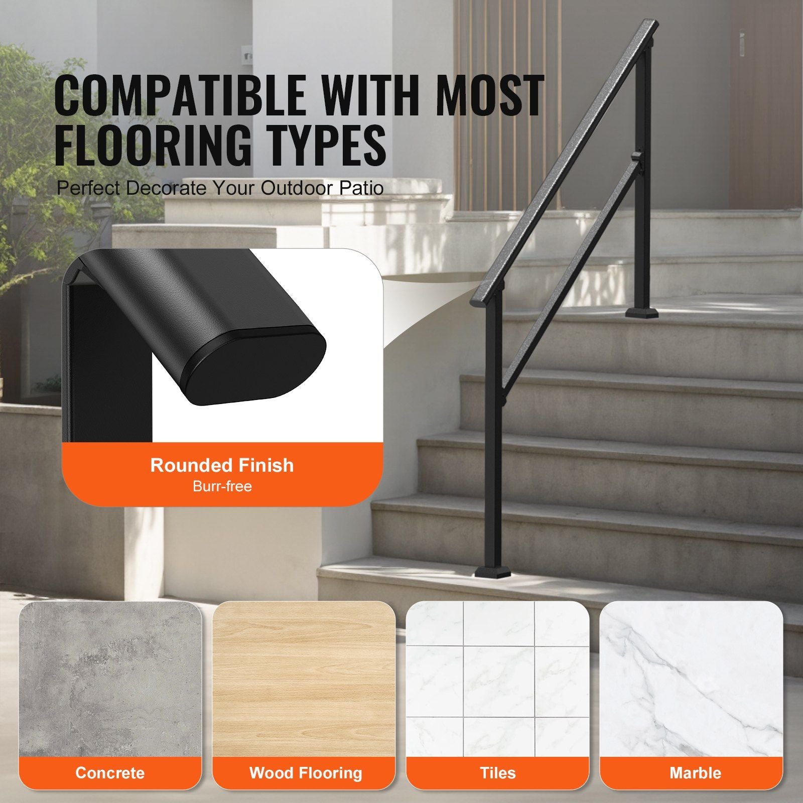 Handrails for Outdoor Steps, 4-5 Step Stair Hand Rail Kit, Transitional Carbon Steel Railings with V952-FGDHGZLSLZFSIFL6RV0