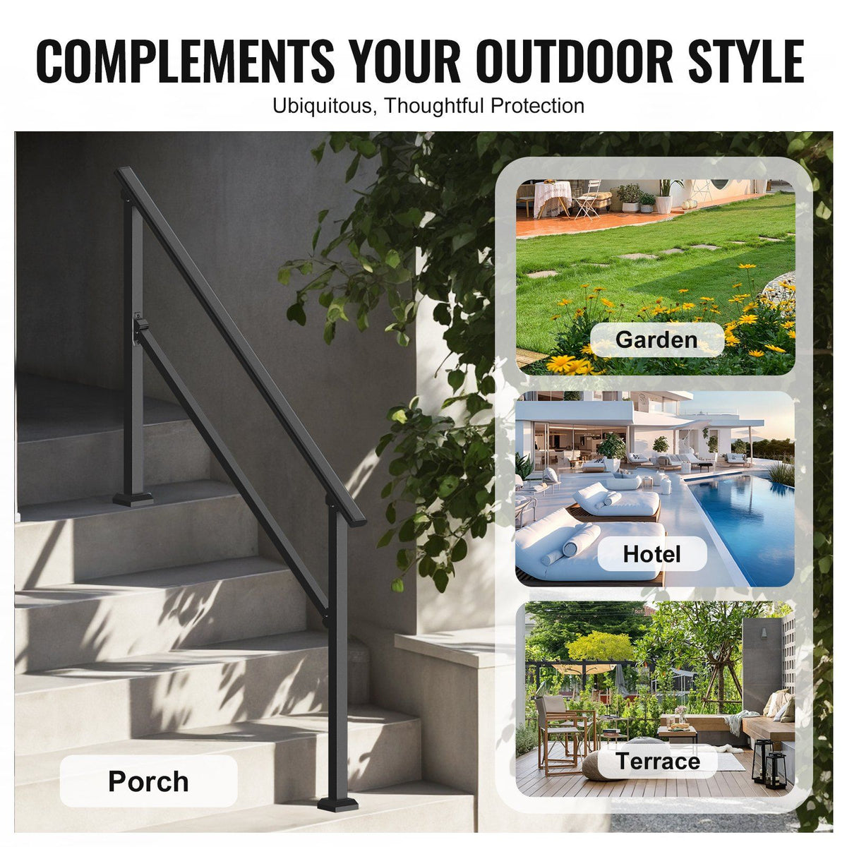 Handrails for Outdoor Steps, 4-5 Step Stair Hand Rail Kit, Transitional Carbon Steel Railings with V952-FGDHGZLSLZFSIFL6RV0