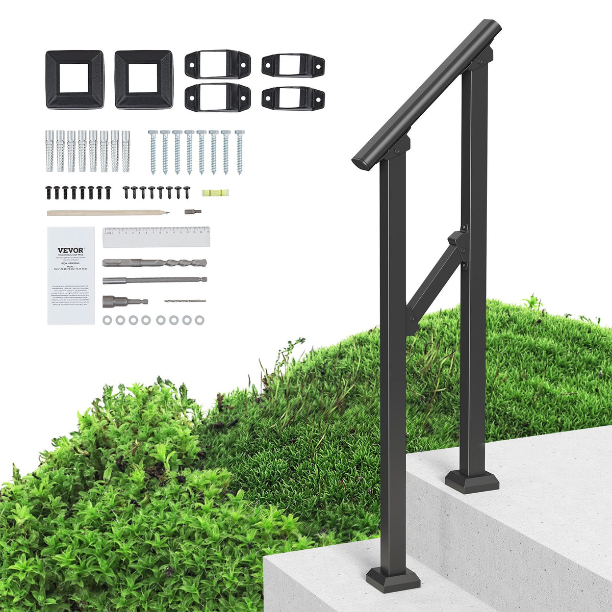 Handrails for Outdoor Steps, 1-2 Step Stair Hand Rail Kit, Transitional Carbon Steel Railings with V952-FGDHGZLSLZFSL278CV0