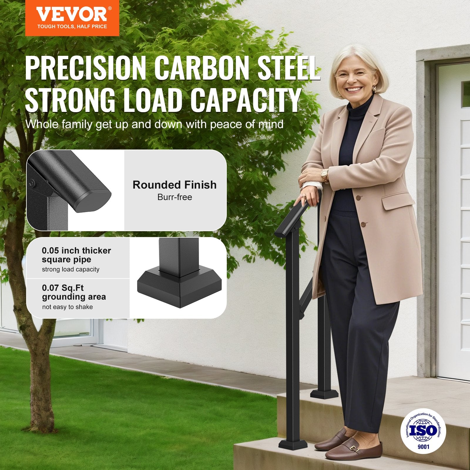 Handrails for Outdoor Steps, 1-2 Step Stair Hand Rail Kit, Transitional Carbon Steel Railings with V952-FGDHGZLSLZFSL278CV0