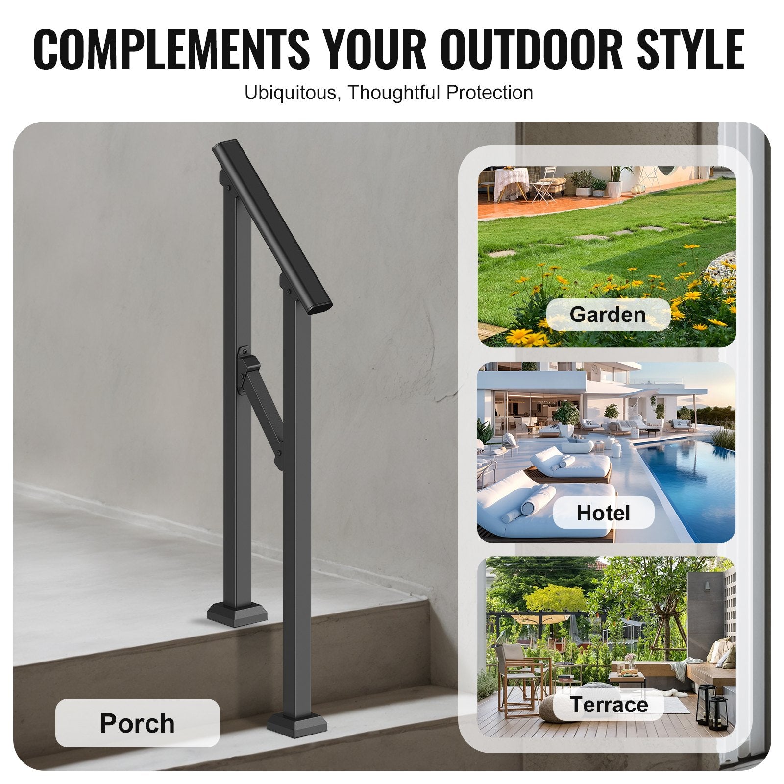 Handrails for Outdoor Steps, 1-2 Step Stair Hand Rail Kit, Transitional Carbon Steel Railings with V952-FGDHGZLSLZFSL278CV0