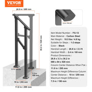 Handrails for Outdoor Steps, 1-2 Step Stair Hand Rail Kit, Transitional Carbon Steel Railings with V952-FGDHGZLSLZFSL278CV0