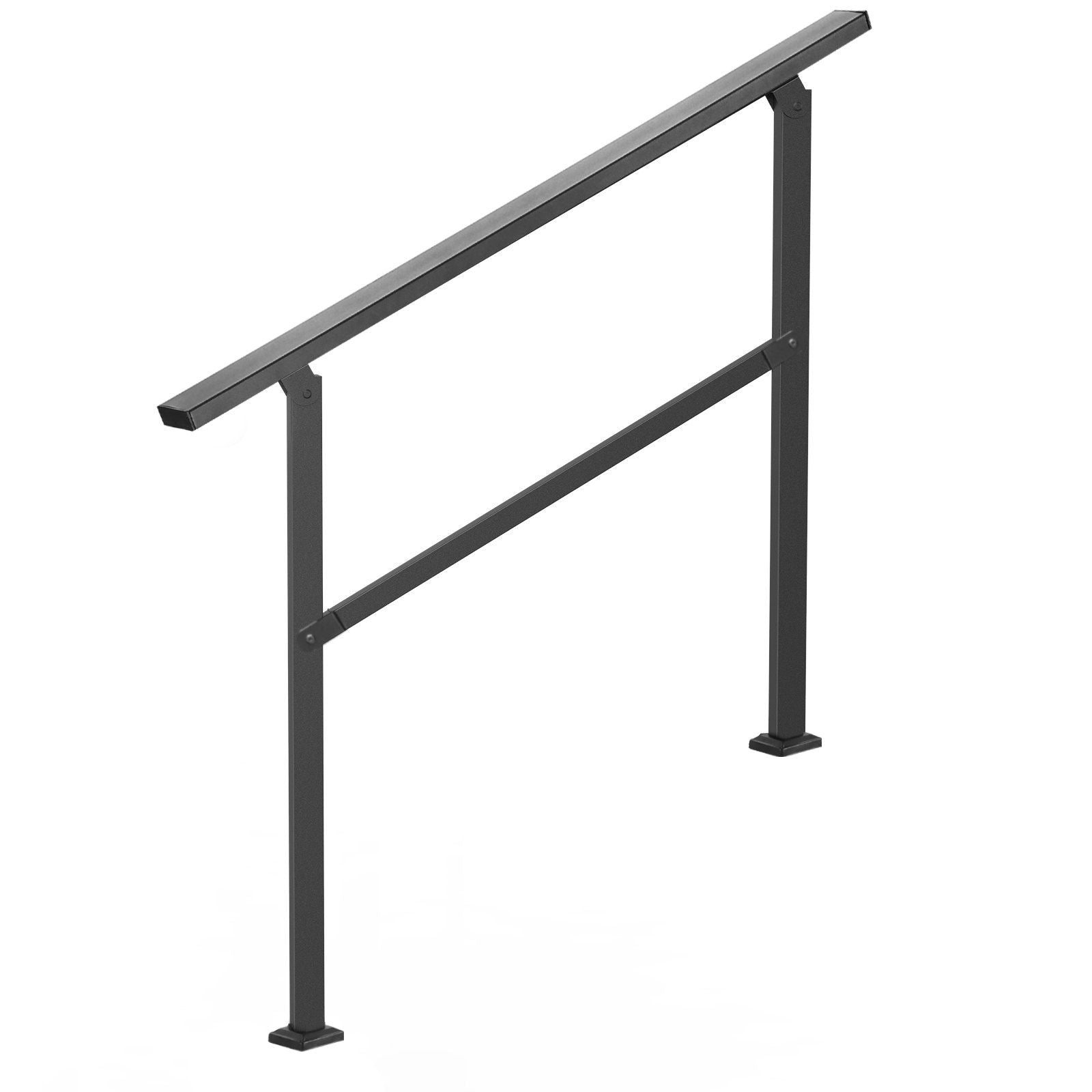 Outdoor Handrails for Steps, 2-3 Step Stair Rail Kit, Black Square Tube with Horizontal Bar, Carbon Steel V952-FGDHGZLSLZFSL90M7V0