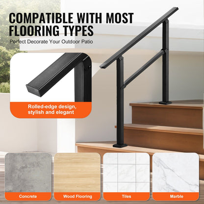 Outdoor Handrails for Steps, 2-3 Step Stair Rail Kit, Black Square Tube with Horizontal Bar, Carbon Steel V952-FGDHGZLSLZFSL90M7V0