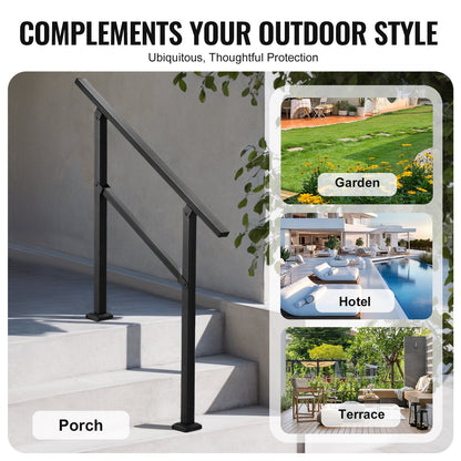 Outdoor Handrails for Steps, 2-3 Step Stair Rail Kit, Black Square Tube with Horizontal Bar, Carbon Steel V952-FGDHGZLSLZFSL90M7V0