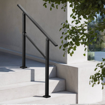 Outdoor Handrails for Steps, 2-3 Step Stair Rail Kit, Black Square Tube with Horizontal Bar, Carbon Steel V952-FGDHGZLSLZFSL90M7V0