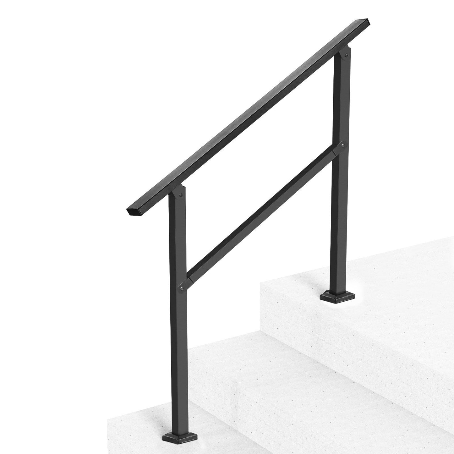 Outdoor Handrails for Steps, 2-3 Step Stair Rail Kit, Black Square Tube with Horizontal Bar, Carbon Steel V952-FGDHGZLSLZFSL90M7V0