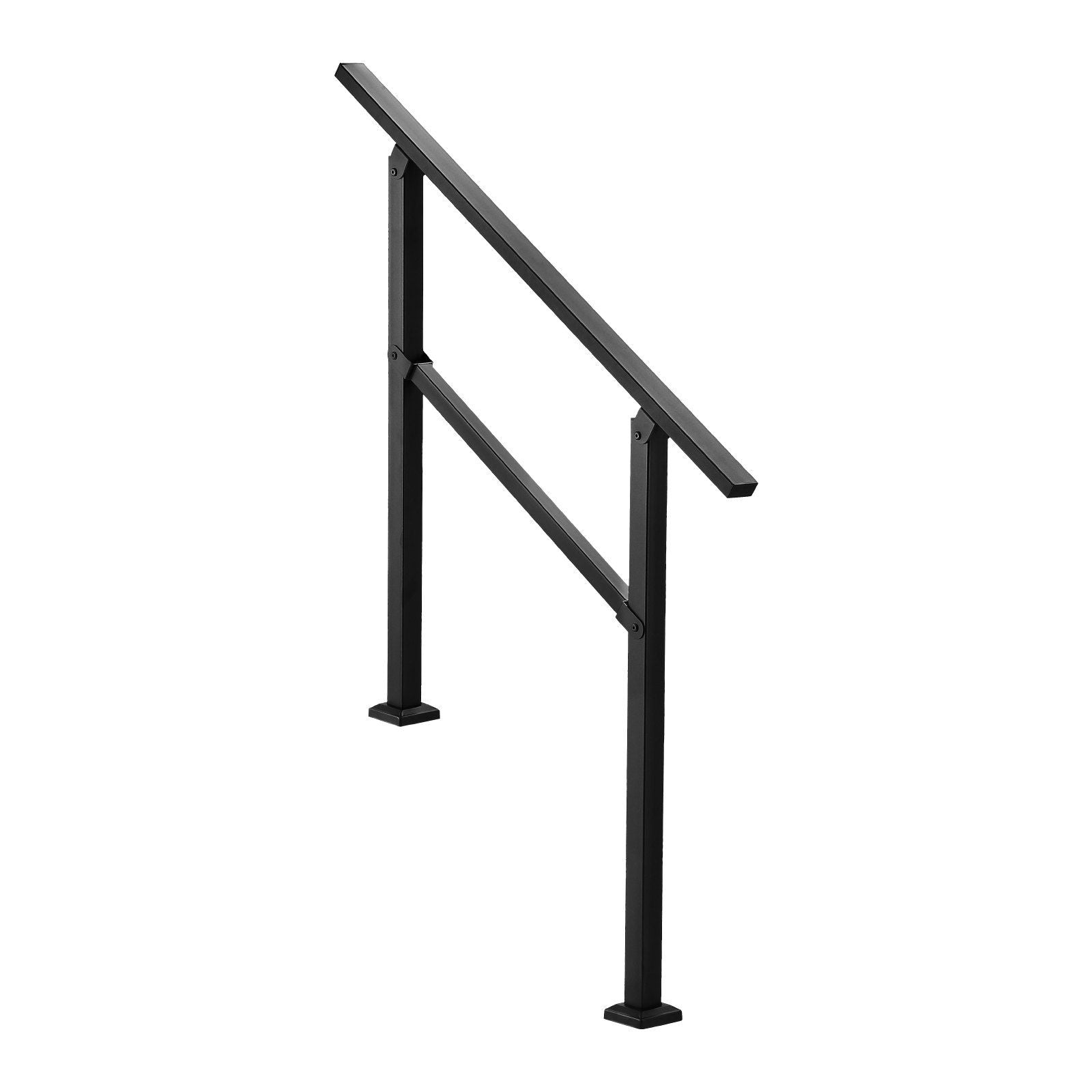 Outdoor Handrails for Steps, 2-3 Step Stair Rail Kit, Black Square Tube with Horizontal Bar, Carbon Steel V952-FGDHGZLSLZFSL90M7V0