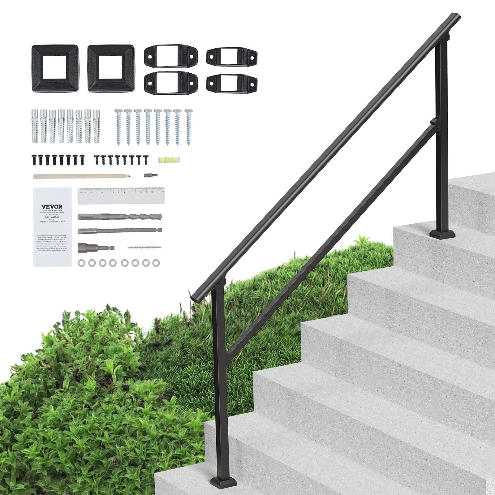 Handrails for Outdoor Steps, 5 Step Stair Hand Rail Kit, Transitional Carbon Steel Railings with Installation V952-FGDHGZLSLZFSXI0DBV0