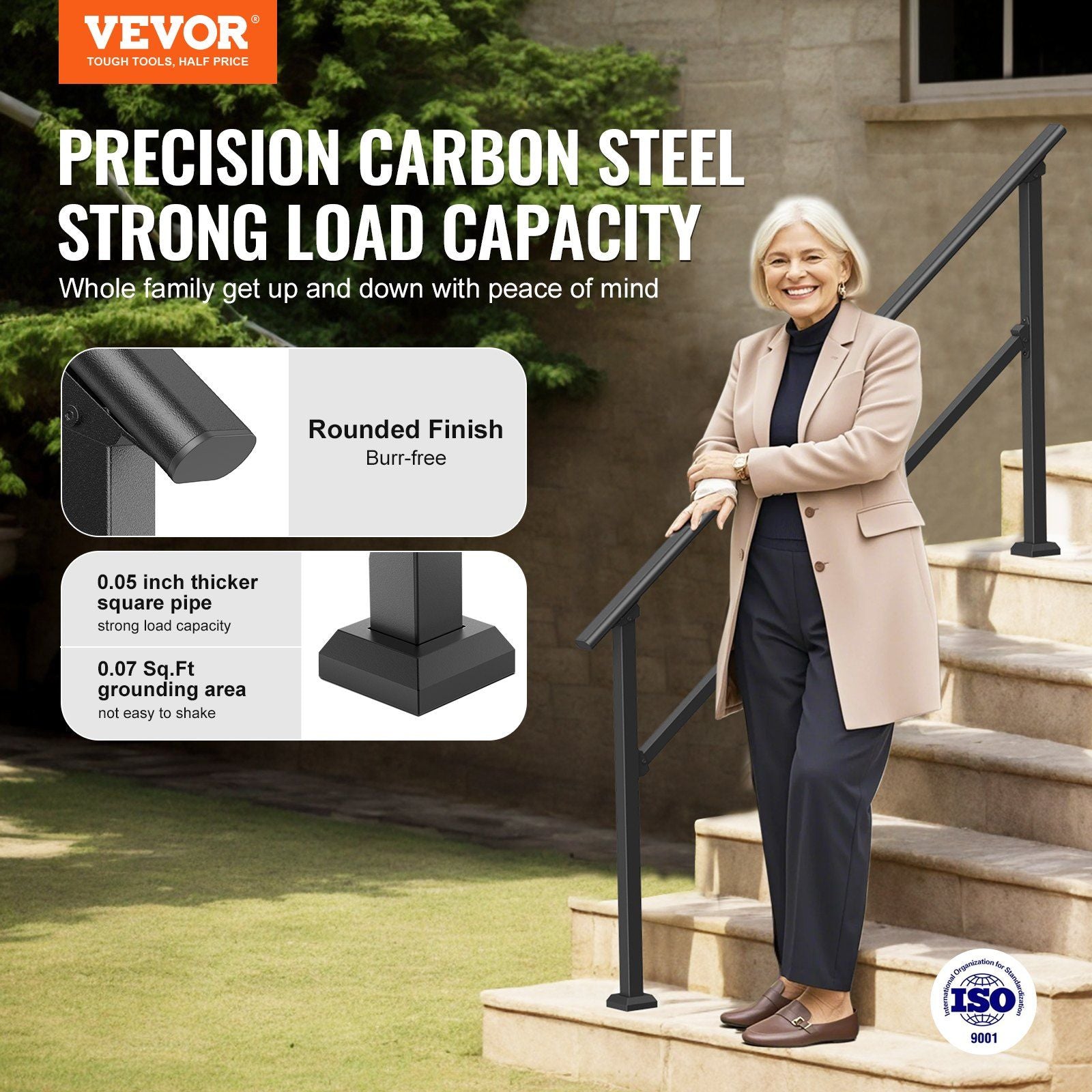 Handrails for Outdoor Steps, 5 Step Stair Hand Rail Kit, Transitional Carbon Steel Railings with Installation V952-FGDHGZLSLZFSXI0DBV0