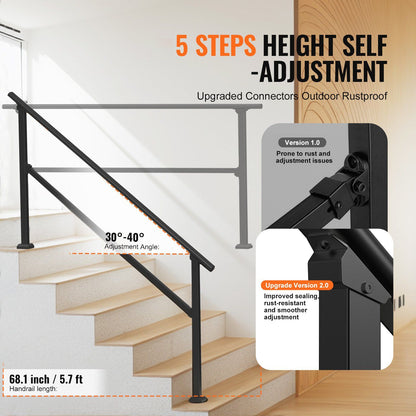 Handrails for Outdoor Steps, 5 Step Stair Hand Rail Kit, Transitional Carbon Steel Railings with Installation V952-FGDHGZLSLZFSXI0DBV0