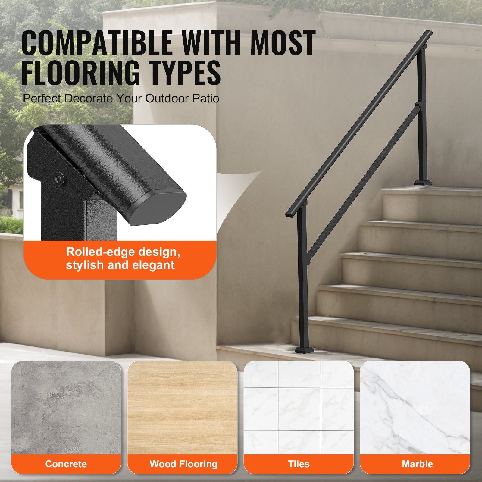 Handrails for Outdoor Steps, 5 Step Stair Hand Rail Kit, Transitional Carbon Steel Railings with Installation V952-FGDHGZLSLZFSXI0DBV0