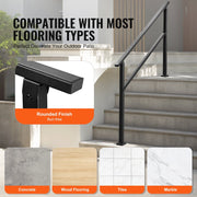 Outdoor Handrails for Steps, 4-5 Step Stair Rail Kit, Black Square Tube with Horizontal Bar, Carbon Steel V952-FGDHGZLSLZFSY0FVPV0
