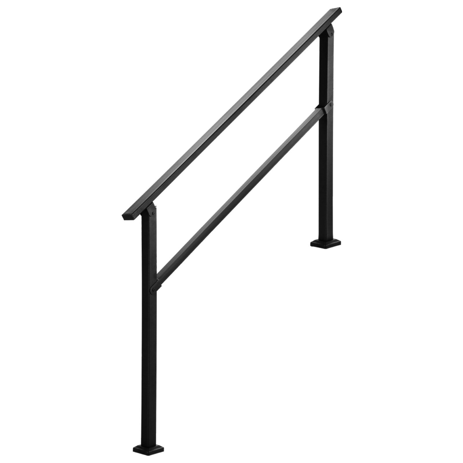 Outdoor Handrails for Steps, 4-5 Step Stair Rail Kit, Black Square Tube with Horizontal Bar, Carbon Steel V952-FGDHGZLSLZFSY0FVPV0