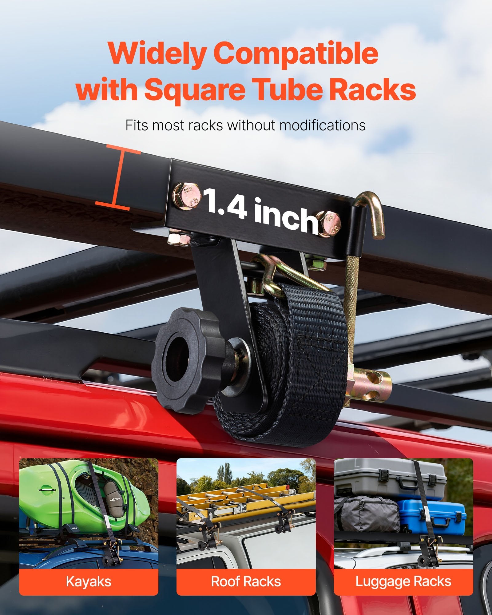 Ladder Rack Ratchet Straps, Black Square Tube Mount, 38 mm Wide x 2.25 m Long Black Ladder Rack Straps with V952-FGTJJLGDD4J0VCZS8001V0