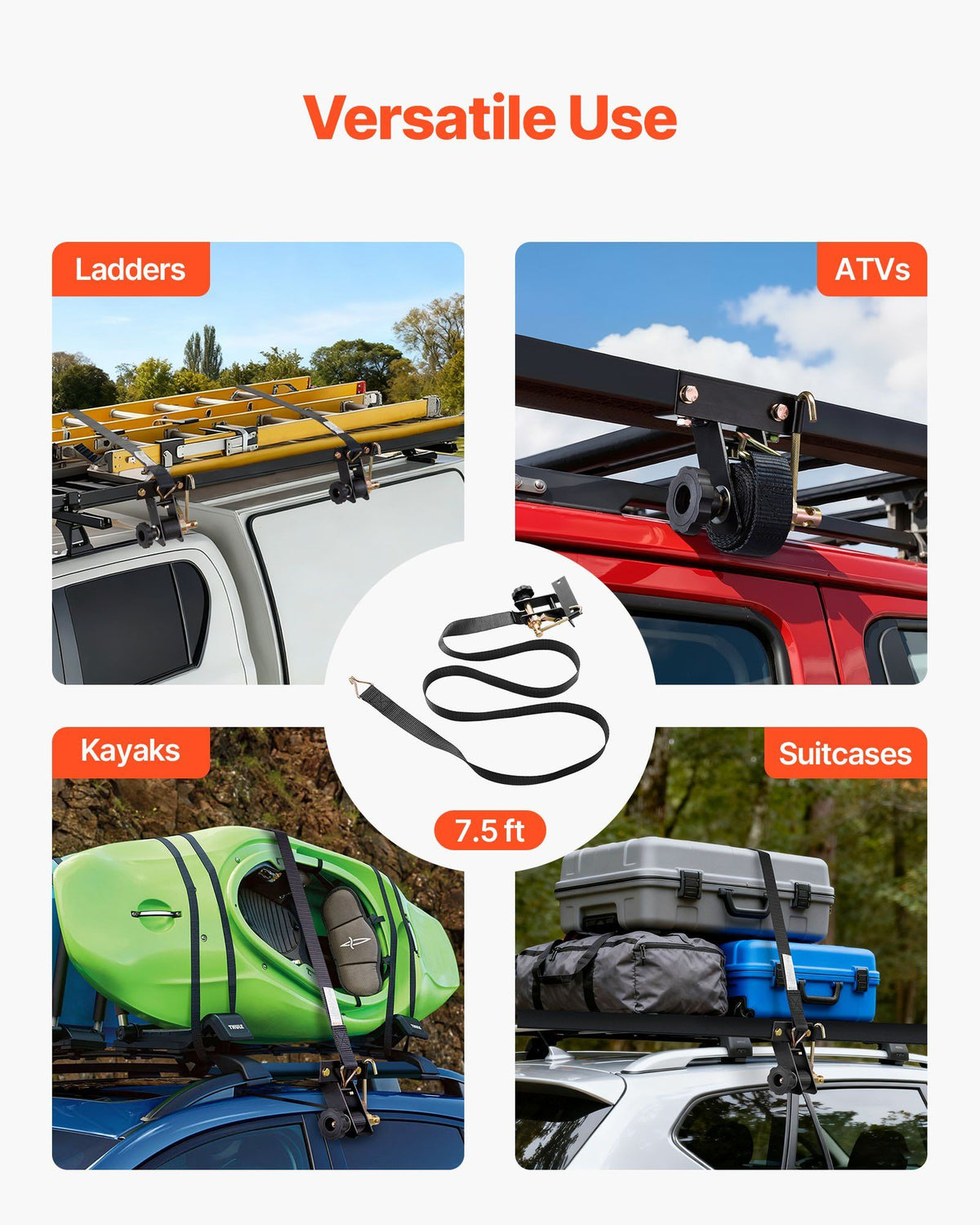 Ladder Rack Ratchet Straps, Black Square Tube Mount, 38 mm Wide x 2.25 m Long Black Ladder Rack Straps with V952-FGTJJLGDD8J0QDRGY001V0
