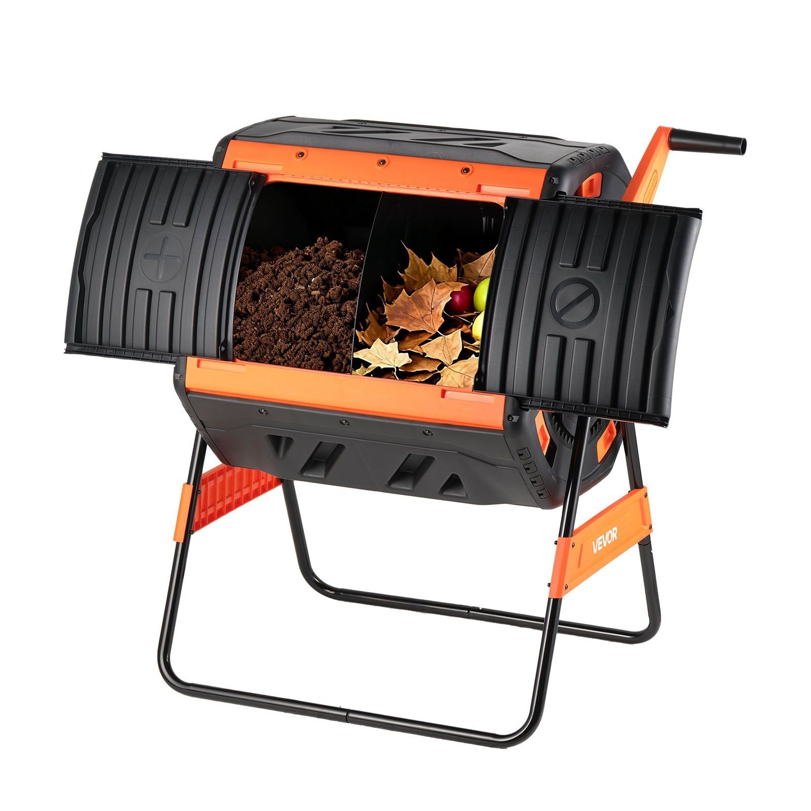 Compost Tumbler, 200L Dual Chamber Outdoor Tumbling Composter with 2 Sliding Doors and Aeration System, Large V952-FGXDFJDGL53GHS2TI001V0