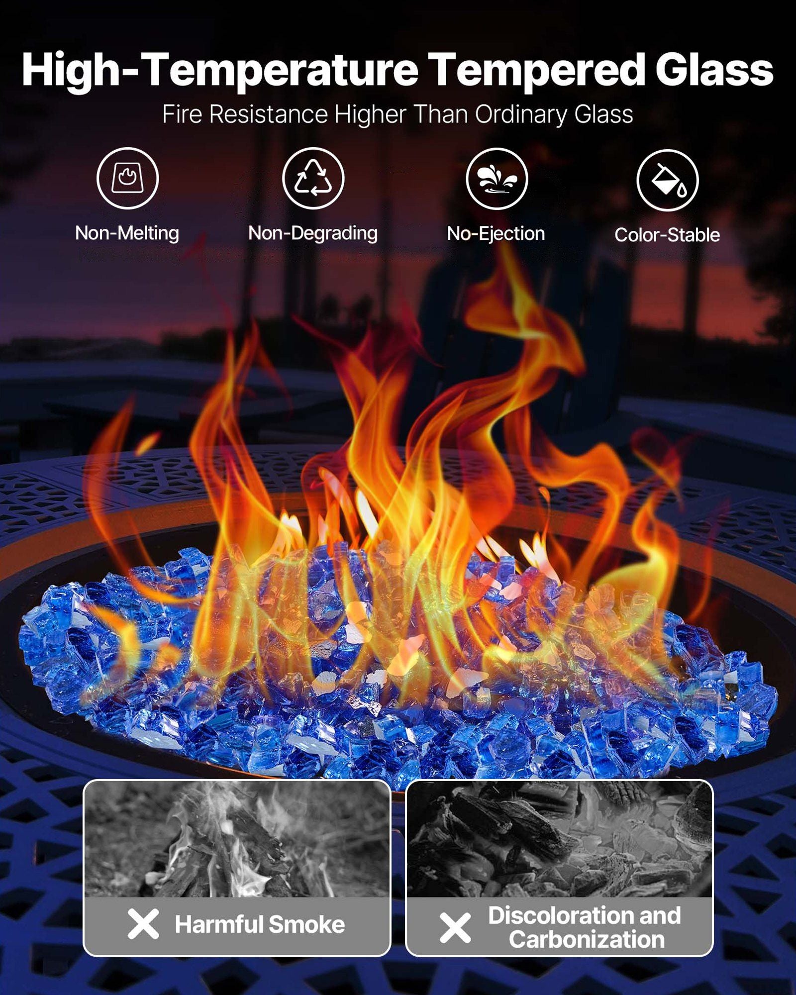 Fire Glass, 20LBS / 9KG High-Temperature Resistant Fireplace Rocks, 1/2-Inch / 12.7 mm Reflective & Smokeless V952-FHBLFGSGHBL11W1JN001V0