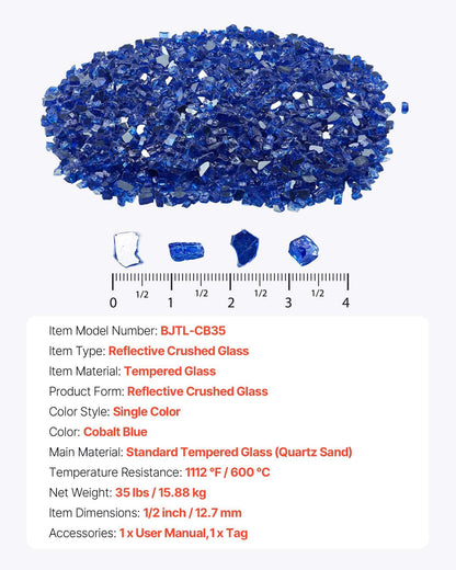 Fire Glass, 20LBS / 9KG High-Temperature Resistant Fireplace Rocks, 1/2-Inch / 12.7 mm Reflective & Smokeless V952-FHBLFGSGHBL11W1JN001V0