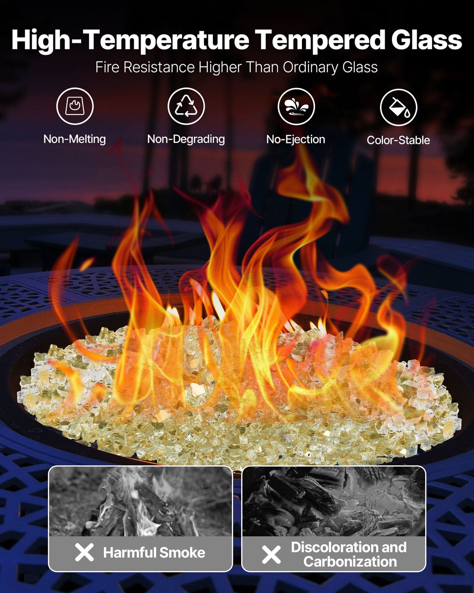 Fire Glass, 10 LBS / 4.5 KG High-Temperature Resistant Fireplace Rocks, 1/2-Inch / 12.7 mm Reflective & V952-FHBLFGSGHBL14HFPV001V0