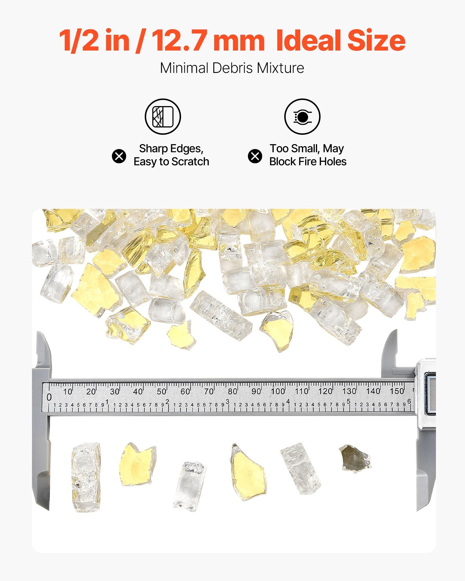 Fire Glass, 10 LBS / 4.5 KG High-Temperature Resistant Fireplace Rocks, 1/2-Inch / 12.7 mm Reflective & V952-FHBLFGSGHBL14HFPV001V0