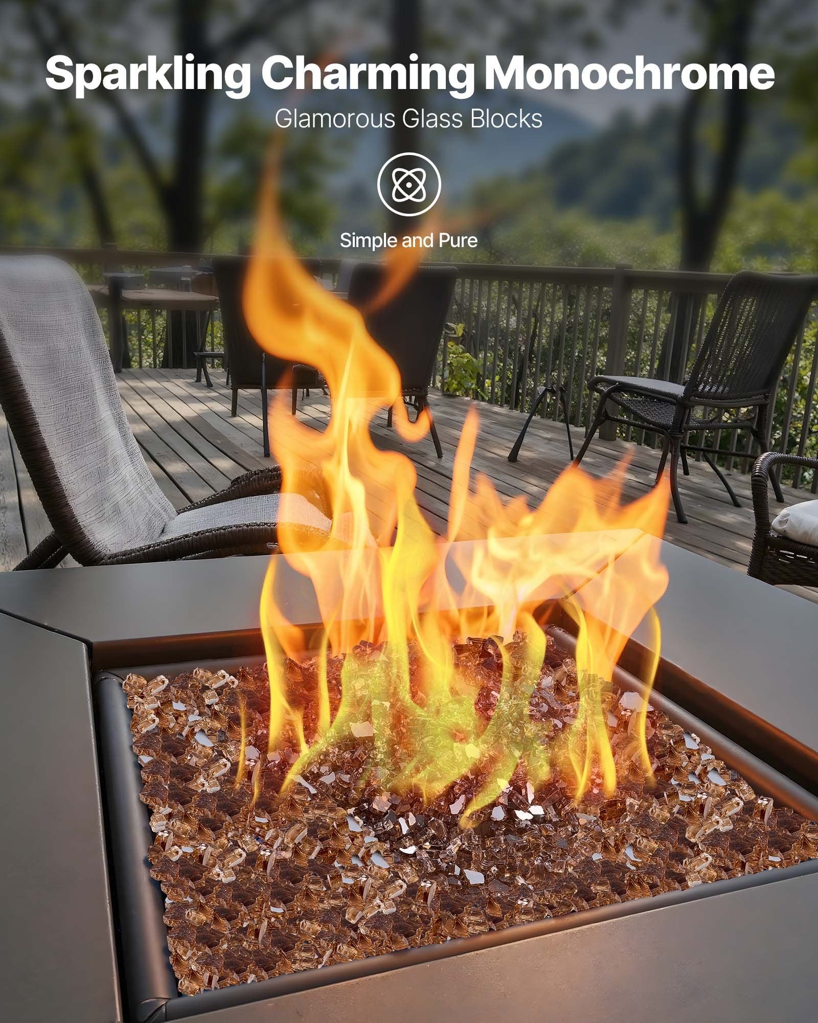 Fire Glass, 10 LBS / 4.5 KG High-Temperature Resistant Fireplace Rocks, 1/4-Inch / 6.35 mm Reflective & V952-FHBLFGSGHBL191LMJ001V0