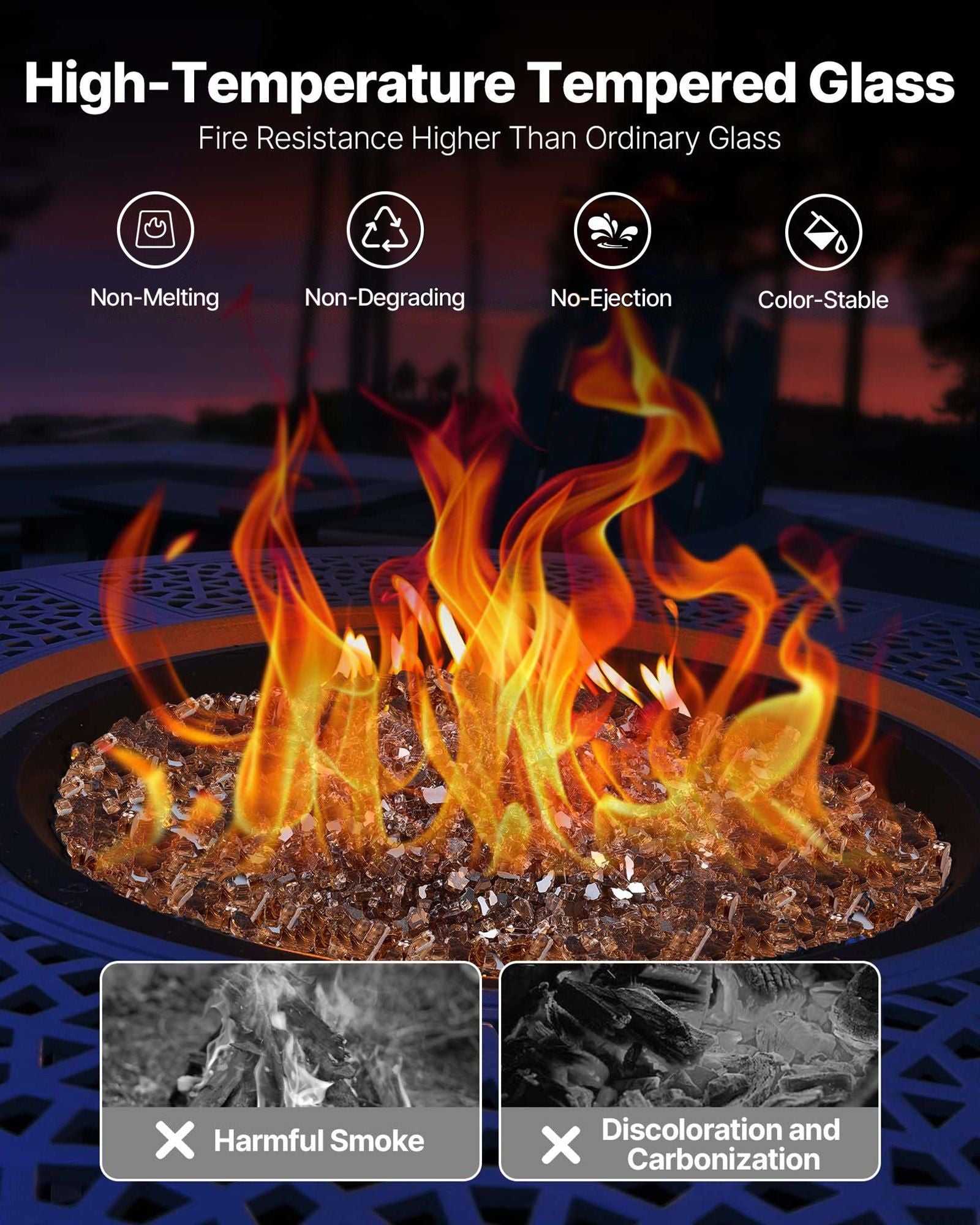 Fire Glass, 10 LBS / 4.5 KG High-Temperature Resistant Fireplace Rocks, 1/4-Inch / 6.35 mm Reflective & V952-FHBLFGSGHBL191LMJ001V0
