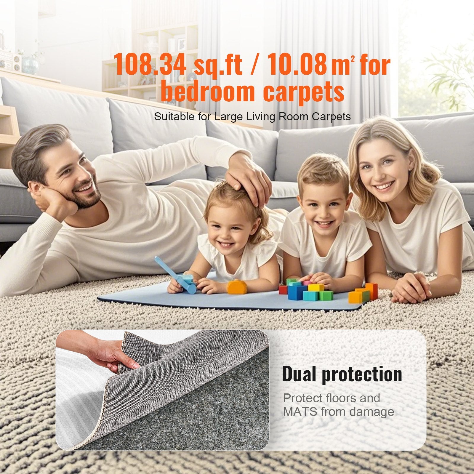 Non Slip Rug Pad Gripper 9' x 12' Carpet Mat 0.24" Thick for All Floor V952-FHDTDBFHWFHQ11GE2V0
