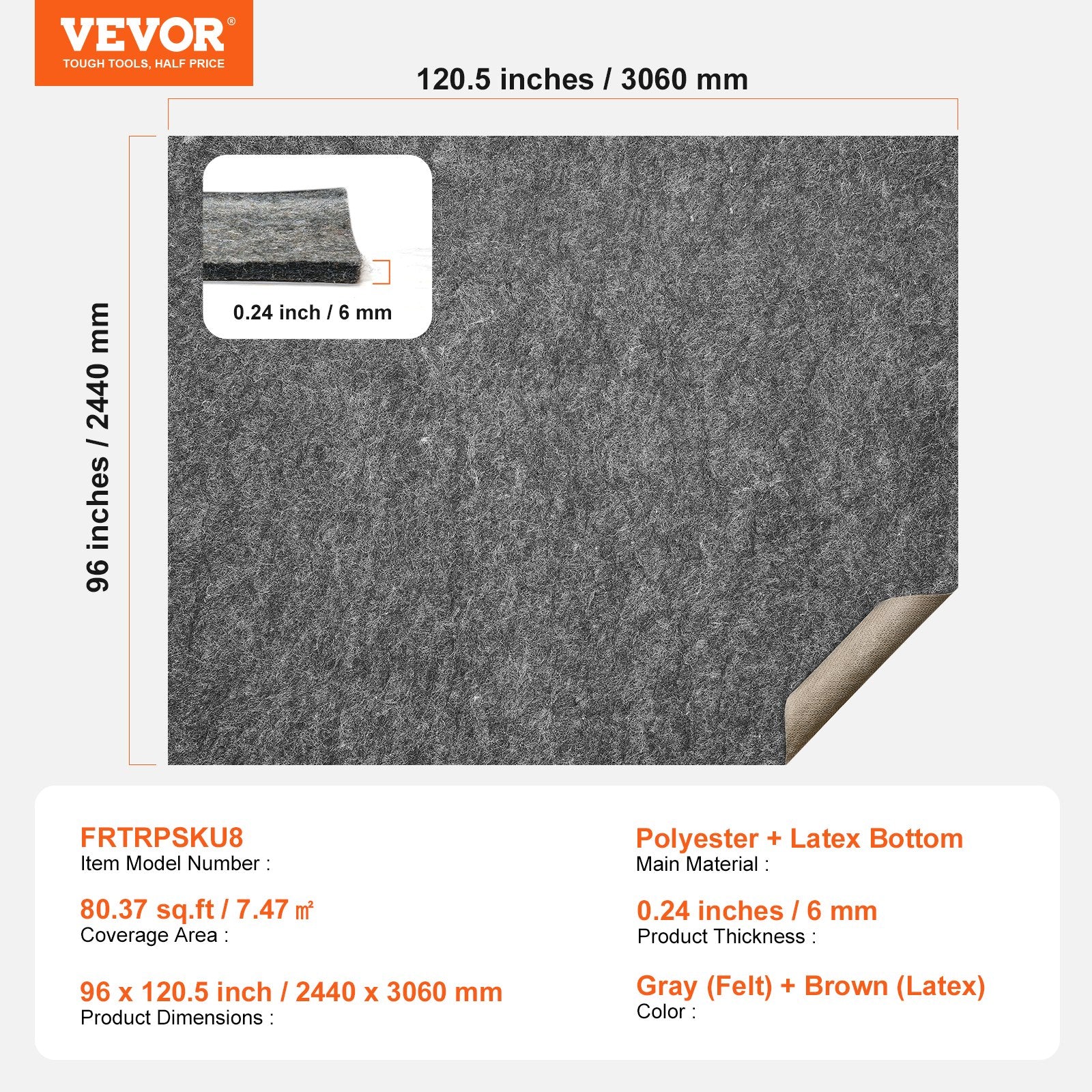 Non Slip Rug Pad Gripper 8' x 10' Carpet Mat 0.24" Thick for All Floor V952-FHDTDBFHWFHQ4J9I6V0
