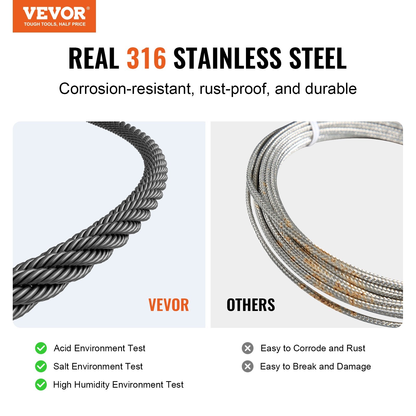 T316 Stainless Steel Cable 3.18mm 7x7 Steel Wire Rope 152.4m Cable Railing V952-FHGSSFH31618GCIQIV0