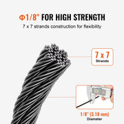 T316 Stainless Steel Cable 3.18mm 7x7 Steel Wire Rope 152.4m Cable Railing V952-FHGSSFH31618GCIQIV0