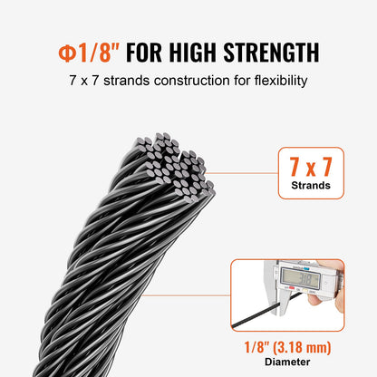 T316 Stainless Steel Cable 3.18mm 7x7 Steel Wire Rope 152.4m Cable Railing V952-FHGSSFH31618GCIQIV0