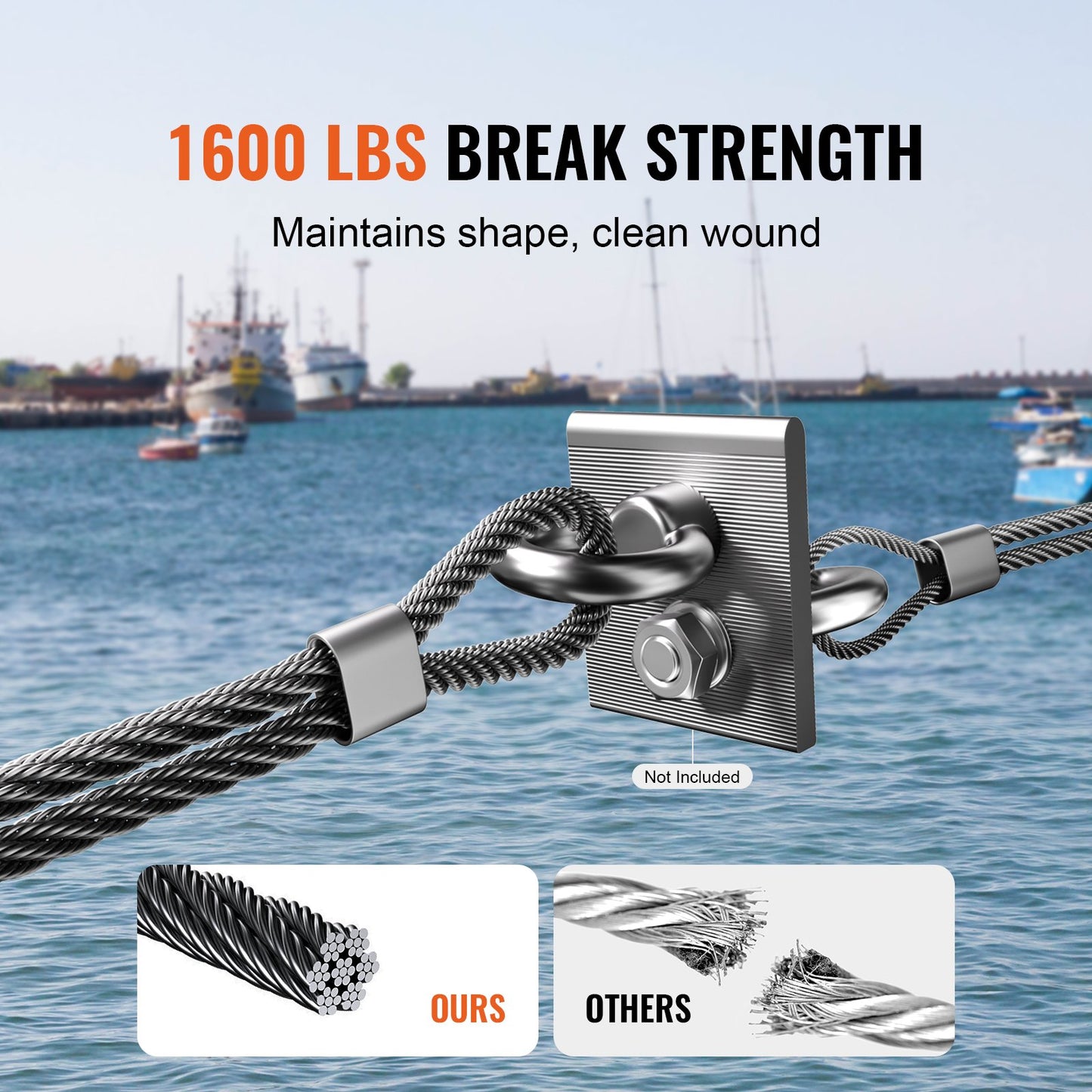 T316 Stainless Steel Cable 3.18mm 7x7 Steel Wire Rope 152.4m Cable Railing V952-FHGSSFH31618GCIQIV0